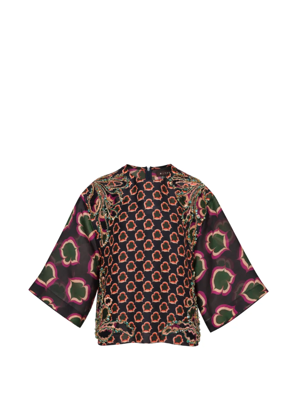 Biyan embellished leaf-print top Zwart