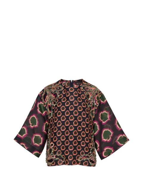 Biyan embellished leaf-print top