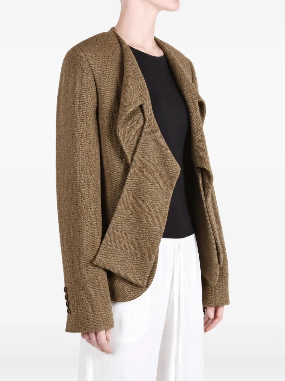Uma Wang Kebbl herringbone-pattern draped jacket Beige