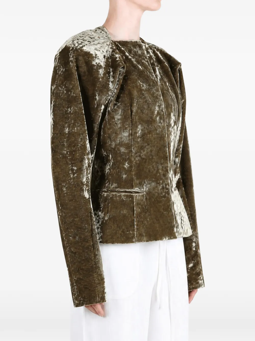 Uma Wang Klarr crushed-velvet pleated jacket Groen