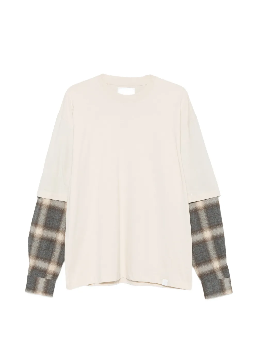 WOC Nazare layered-sleeve check-pattern T-shirt - Nude