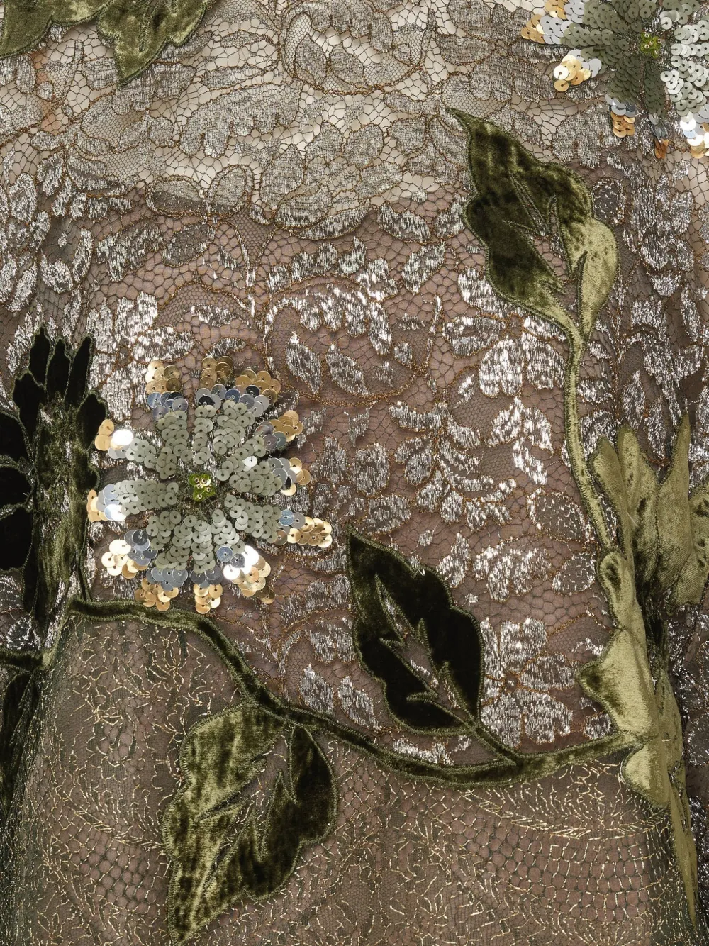 Biyan beaded floral-appliqué lace top Beige