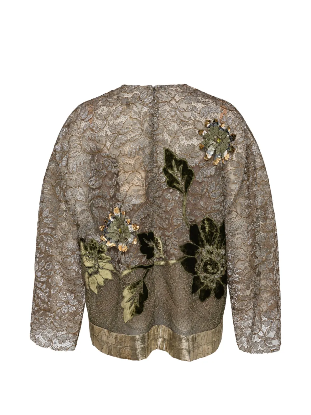 Biyan beaded floral-appliqué lace top Beige