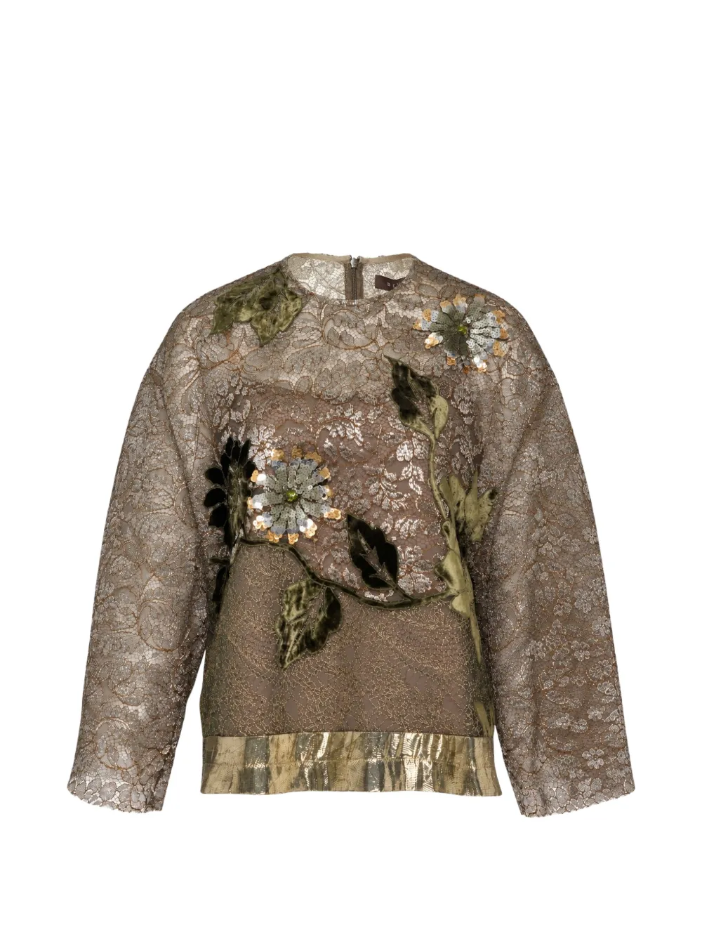 Biyan beaded floral-appliqué lace top - Tons neutres