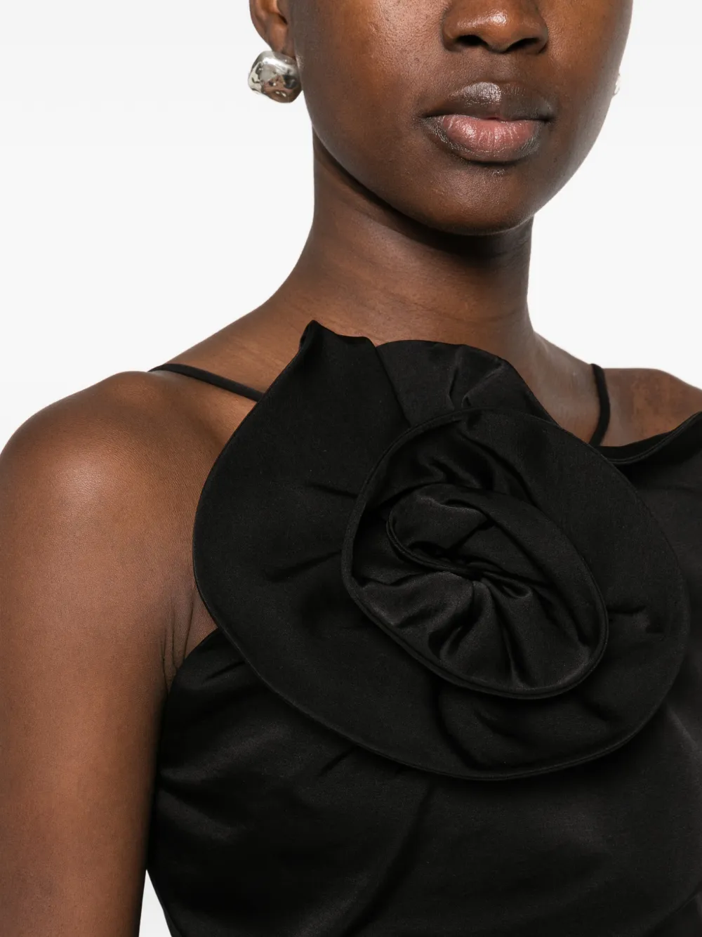 Magda Butrym floral-appliqué ruched top Zwart