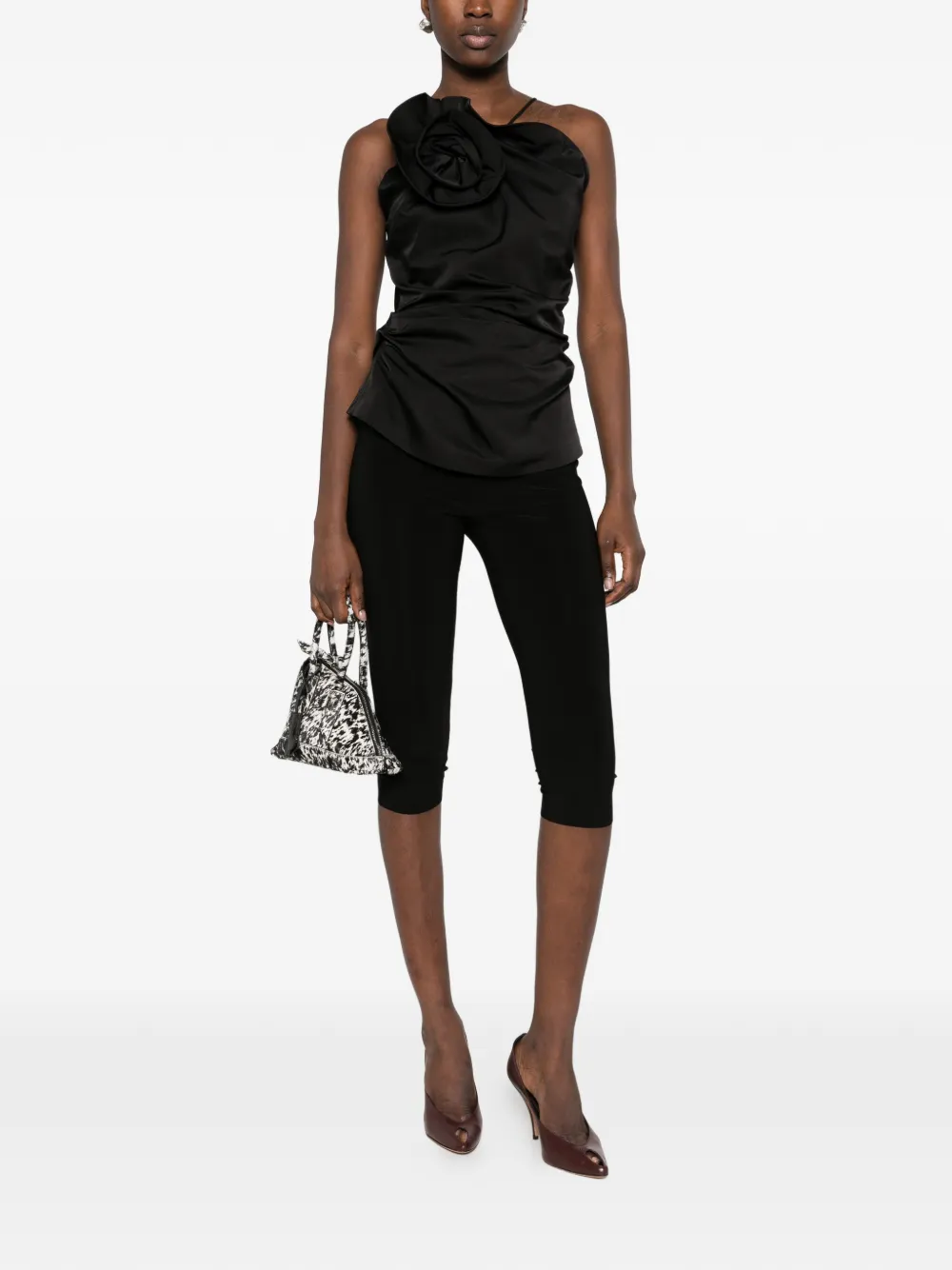 Magda Butrym floral-appliqué ruched top Zwart