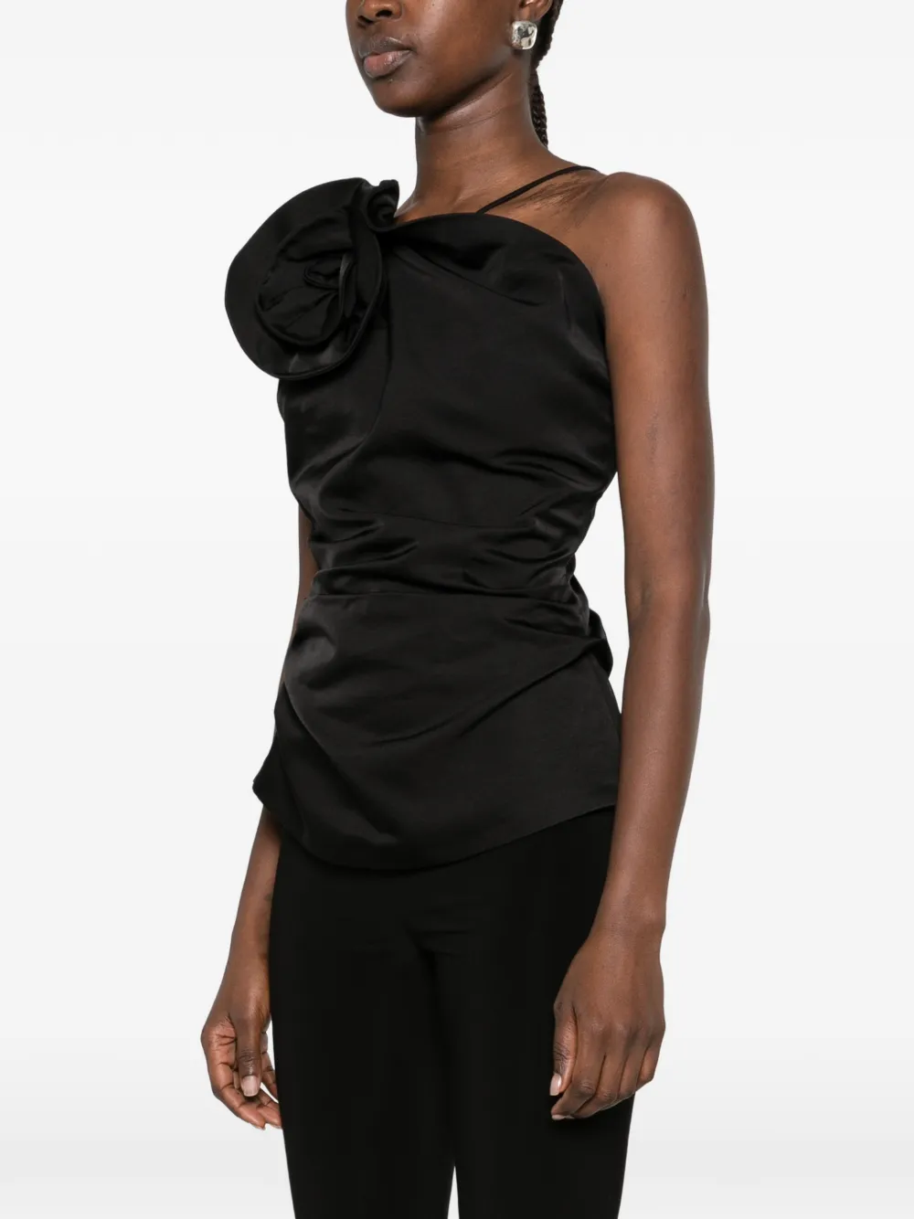 Magda Butrym floral-appliqué ruched top Zwart