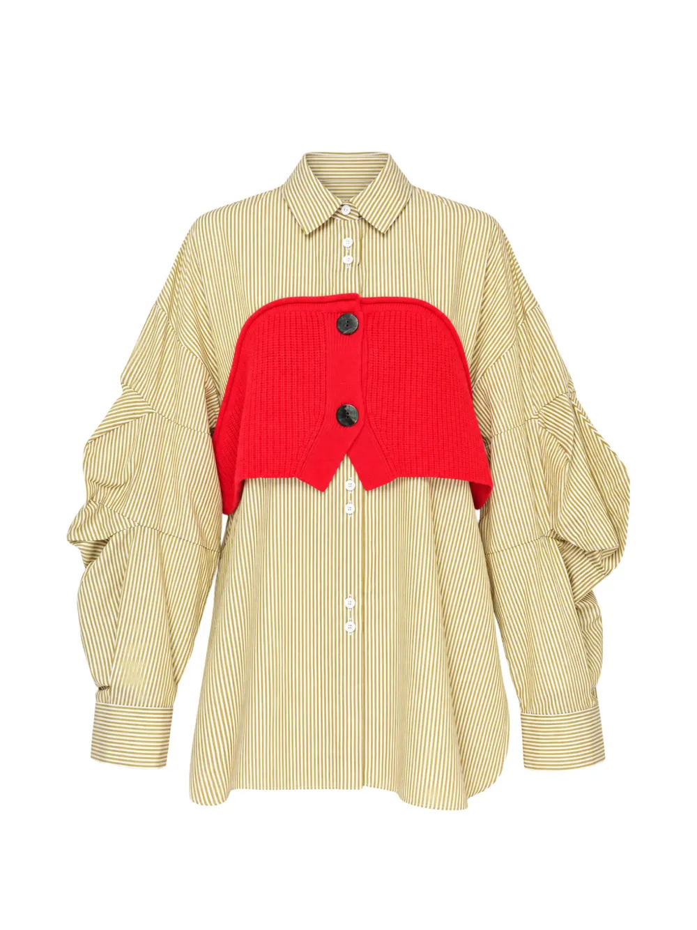 Enföld striped knitted-panel shirt Beige