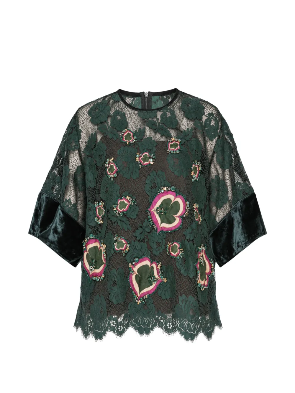 Biyan beaded lace-panel blouse Groen