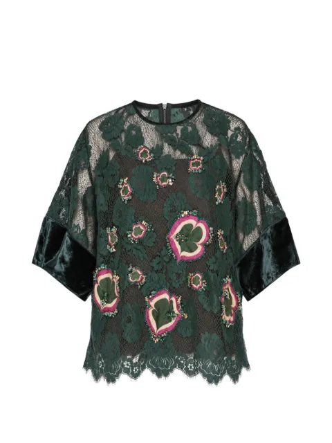 Biyan beaded lace-panel blouse