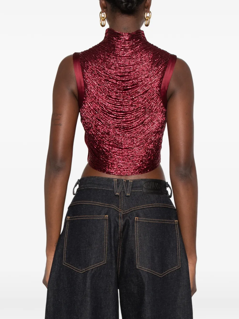 Cult Gaia Taraji beaded high-neck top Rood