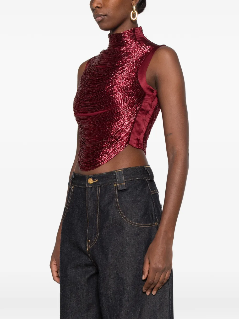 Cult Gaia Taraji beaded high-neck top Rood