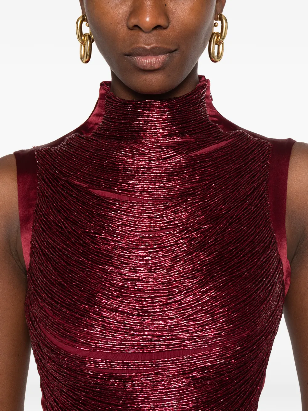 Cult Gaia Taraji beaded high-neck top Rood