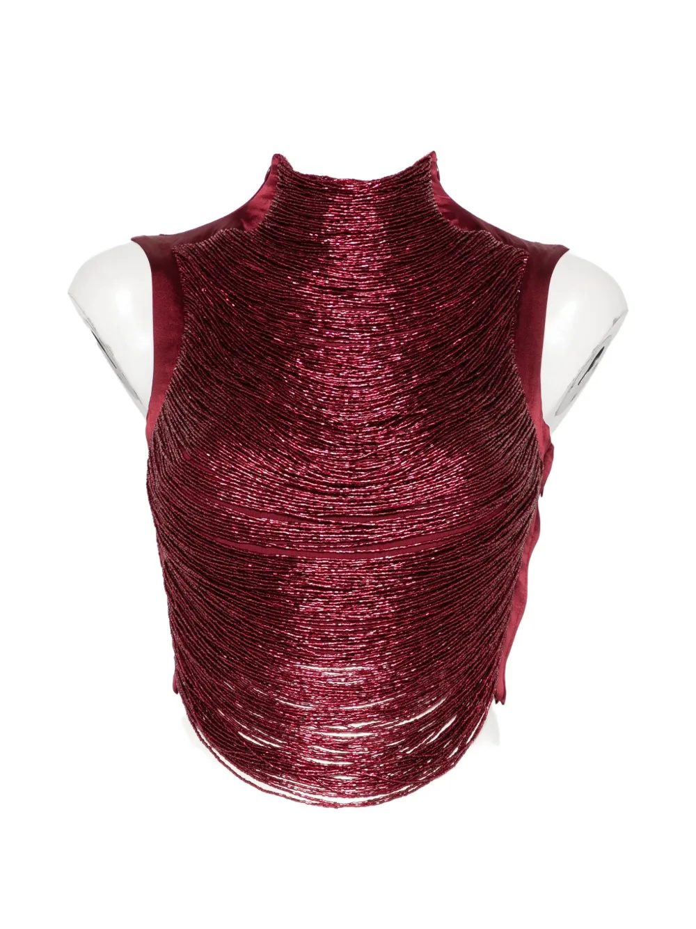 Cult Gaia Taraji beaded high-neck top Rood