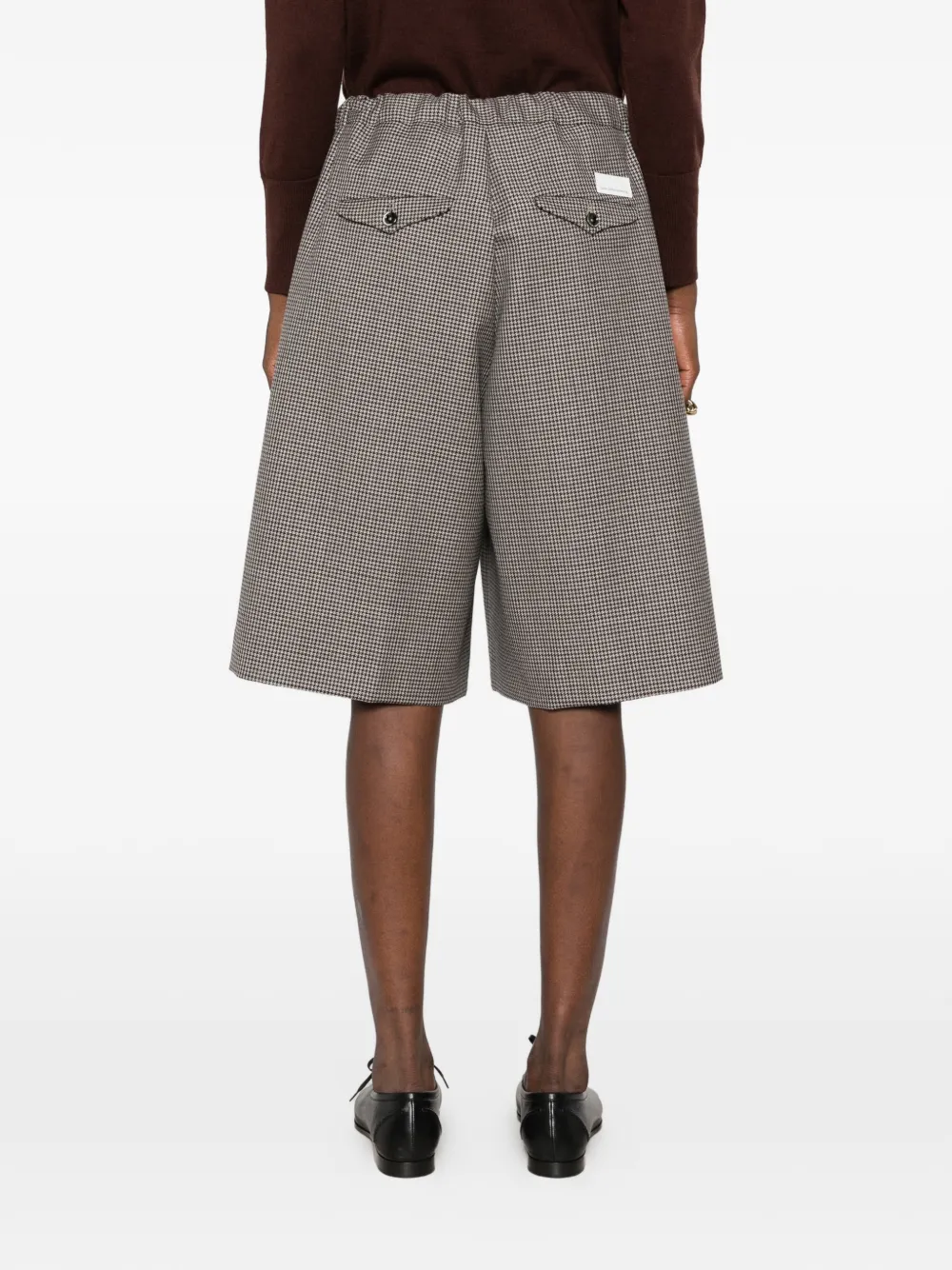Nine In The Morning Tosca houndstooth-pattern drawstring shorts Beige