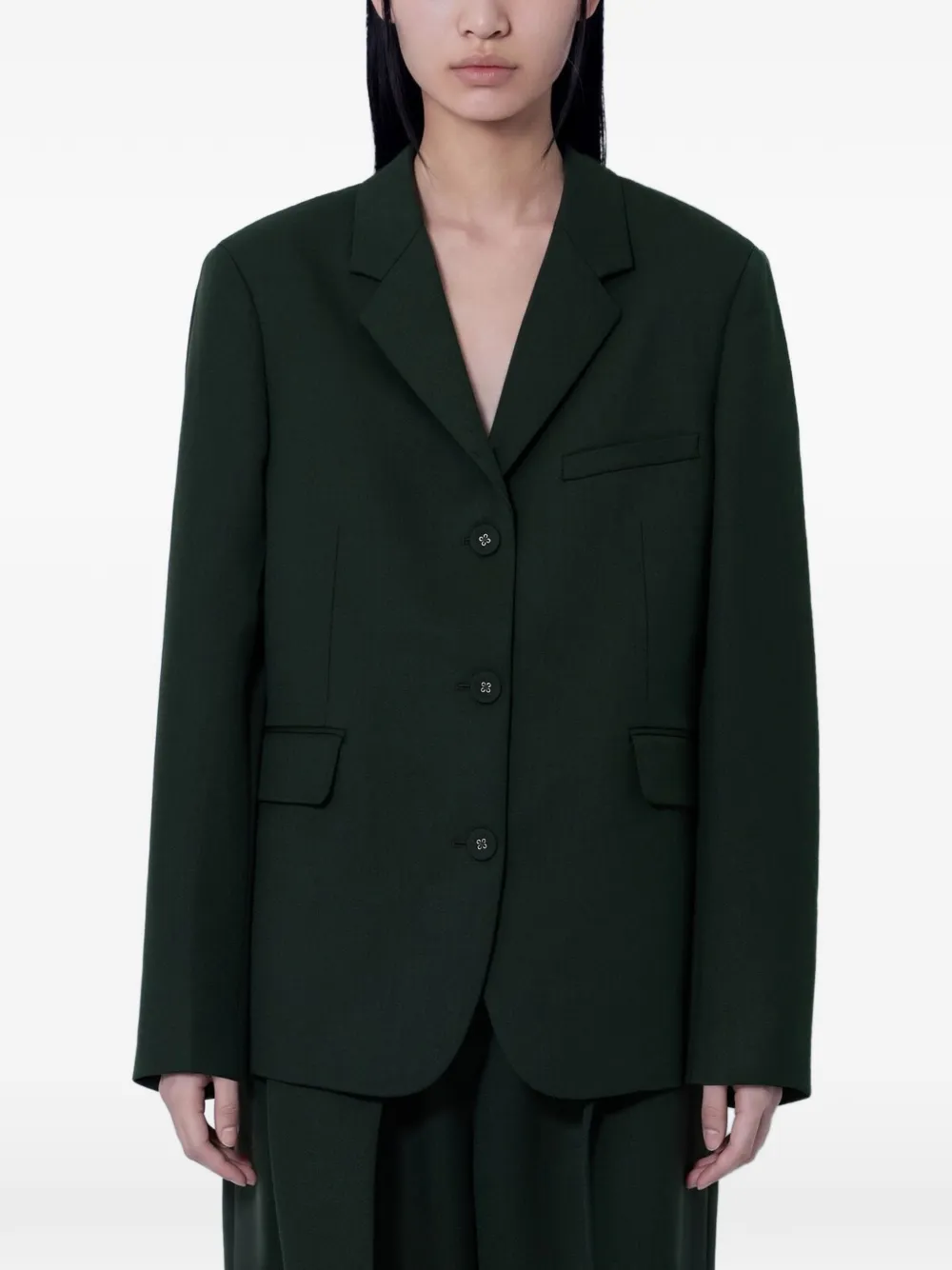GANNI single-breasted notched-lapels blazer - Green