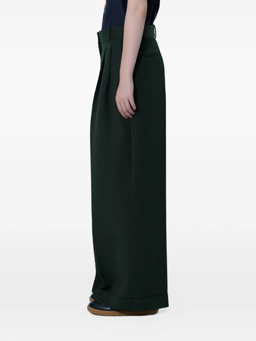 GANNI pleated-front wide-leg trousers Groen