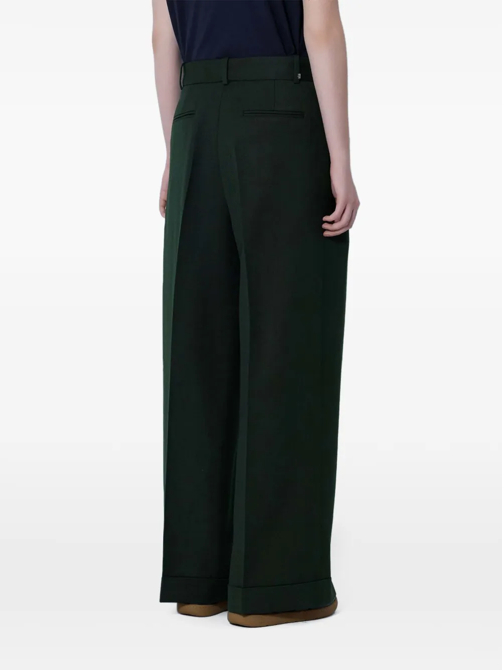 GANNI pleated-front wide-leg trousers Groen