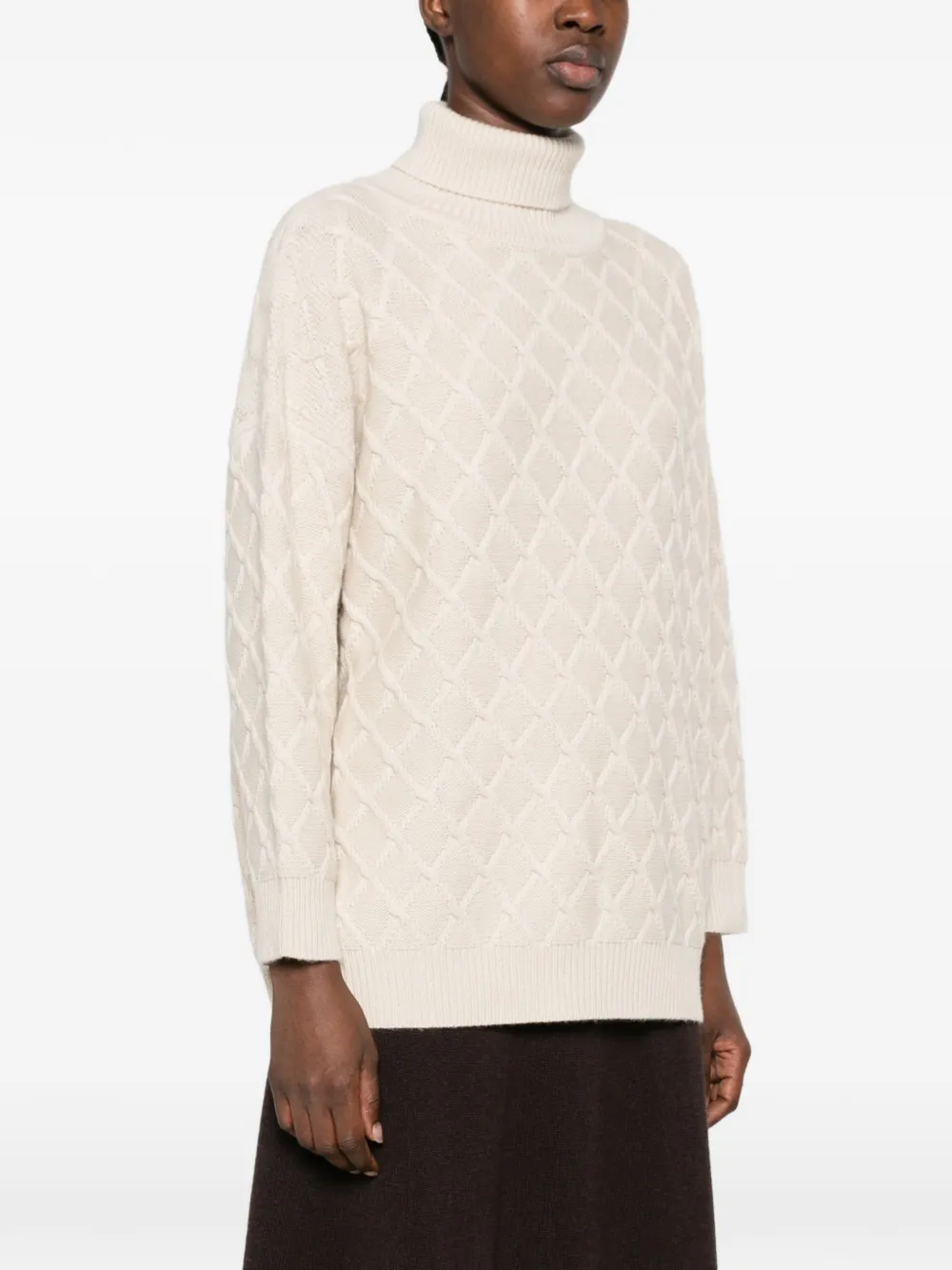 Max Mara diamond-knit roll-neck sweater Beige
