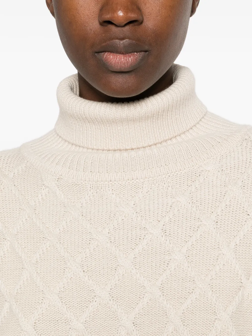 Max Mara diamond-knit roll-neck sweater Beige