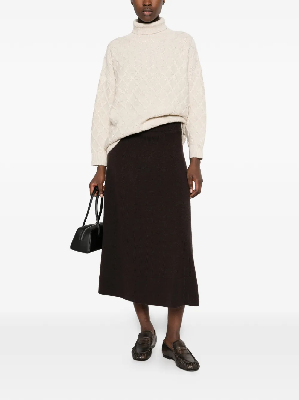 Max Mara diamond-knit roll-neck sweater Beige