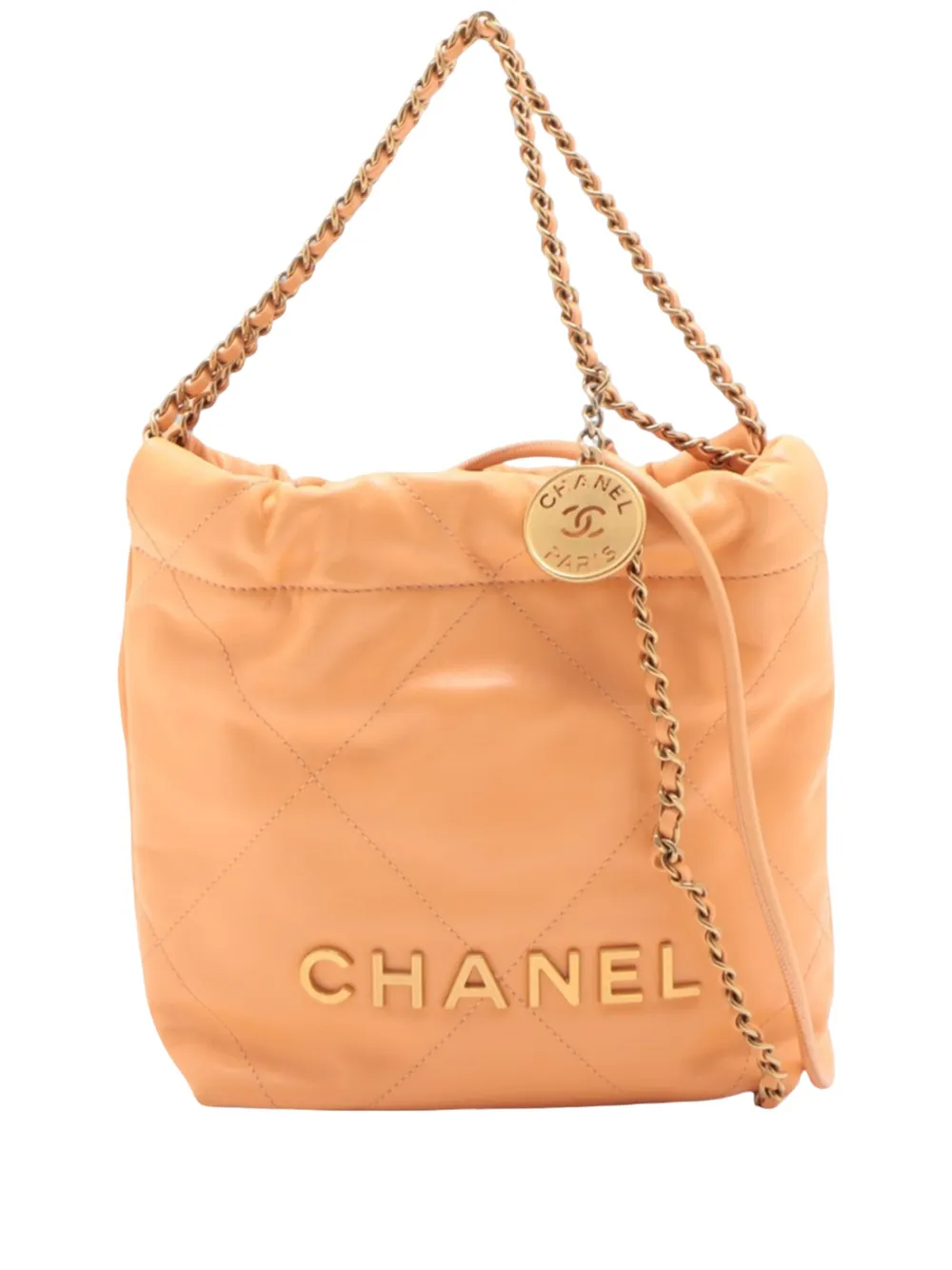 CHANEL Pre-Owned 2021-2026 Mini Shiny Calfskin 22 Handbag satchel - Orange
