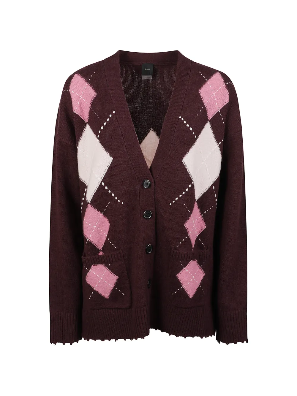 PINKO wool and cashmere cardigan with diamond motif - Rosso