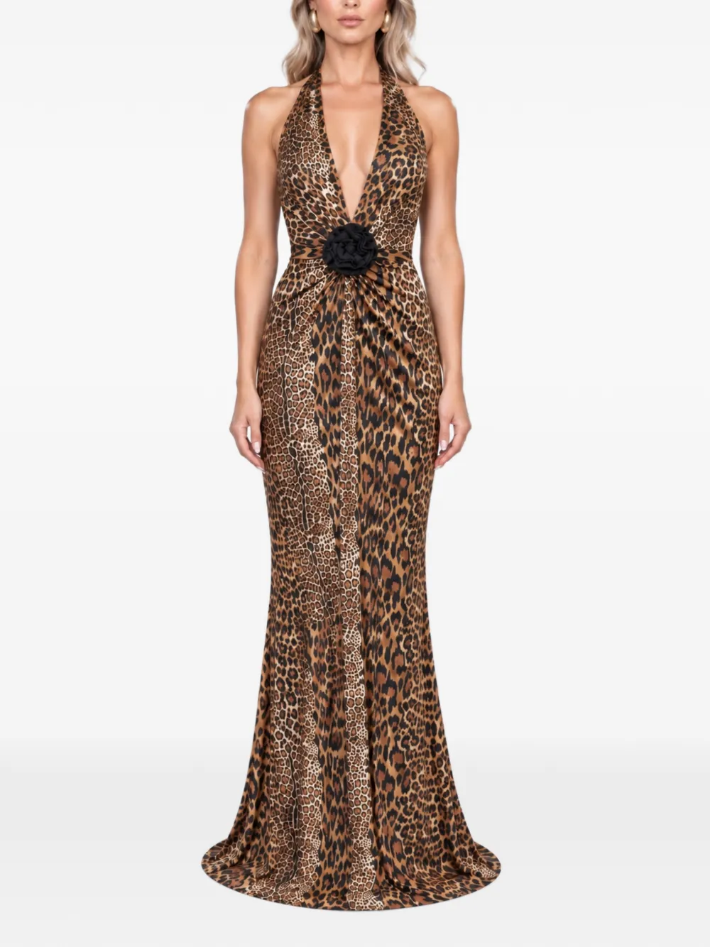 ROSERRY leopard-print open-back maxi dress Bruin