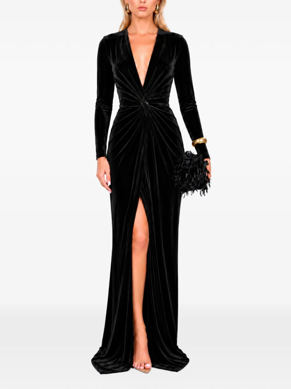ROSERRY Scarlett knot-detail velvet maxi dress Zwart