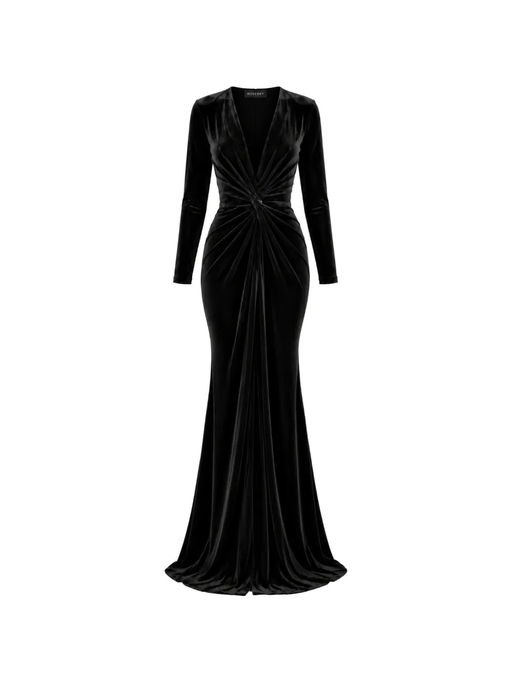 ROSERRY Scarlett knot-detail velvet maxi dress Zwart
