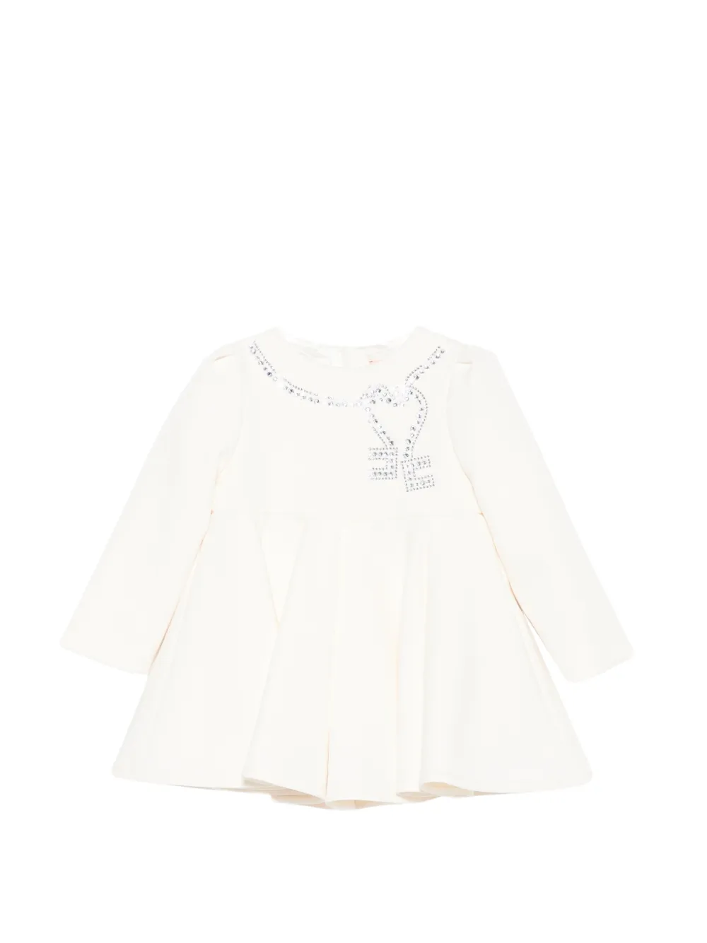 Elisabetta Franchi La Mia Bambina crystal-embellished pleated dress Beige