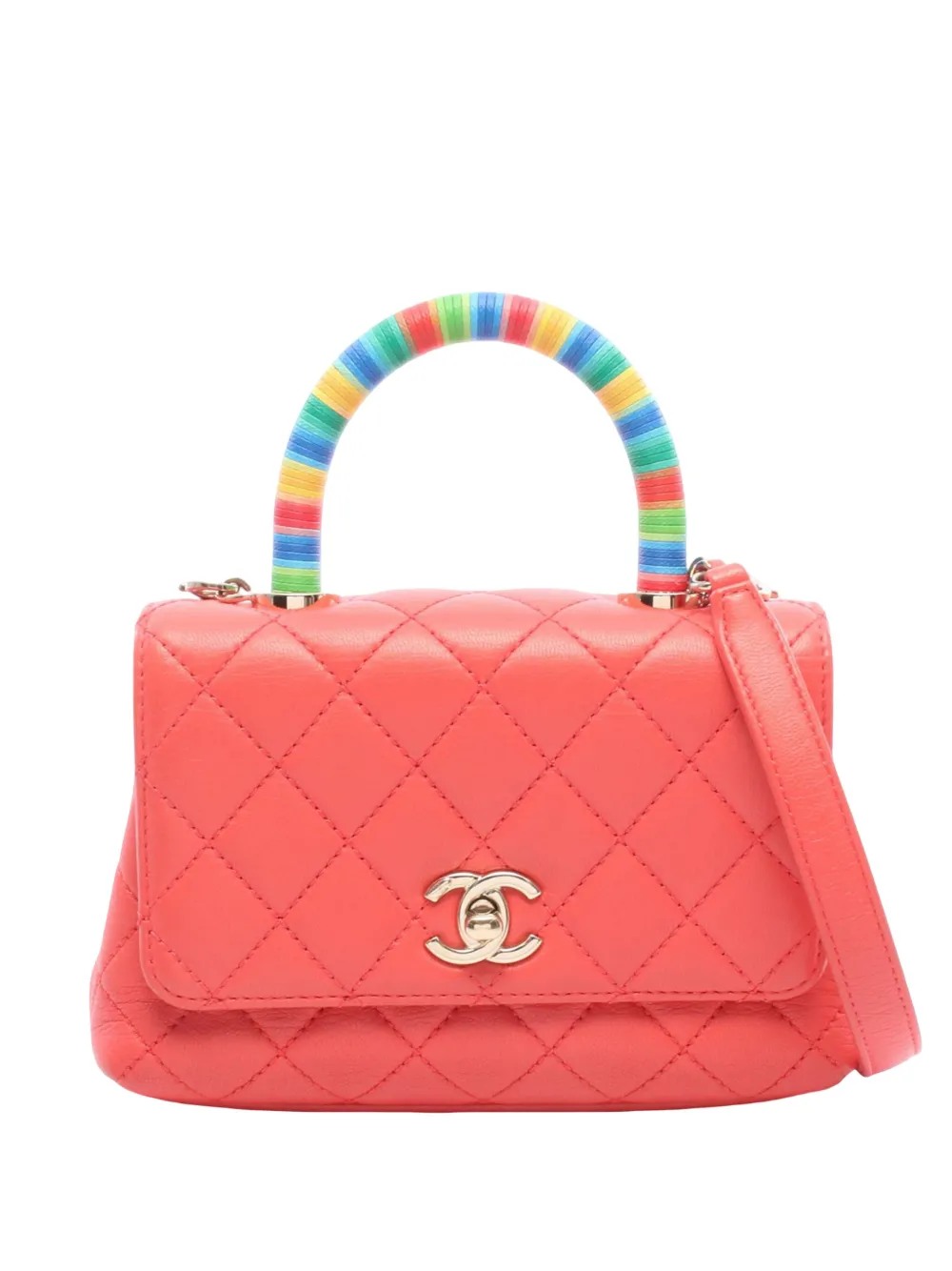 CHANEL Pre-Owned 2021 Extra Mini Quilted Lambskin Rainbow Coco Top Handle Bag satchel - Rot