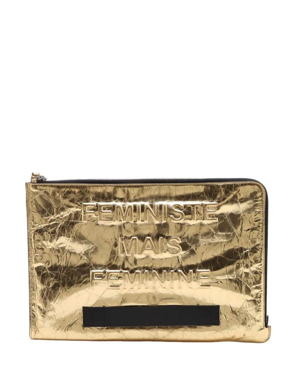 CHANEL Pre-Owned 2014-2015 Metallic Crinkled Calfskin Feministe Mais Feminine Pouch clutch bag - Gold