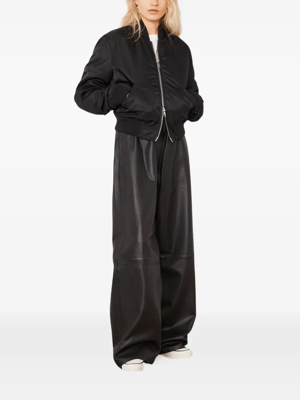 Officine Generale Joni wide-leg leather trousers Zwart