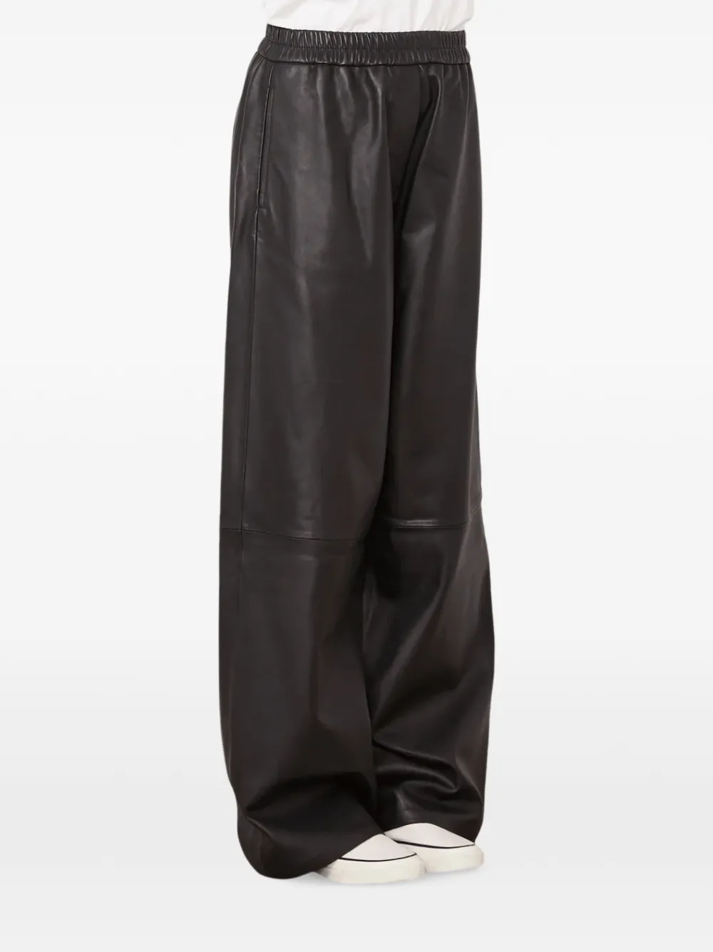 Officine Generale Joni wide-leg leather trousers Zwart