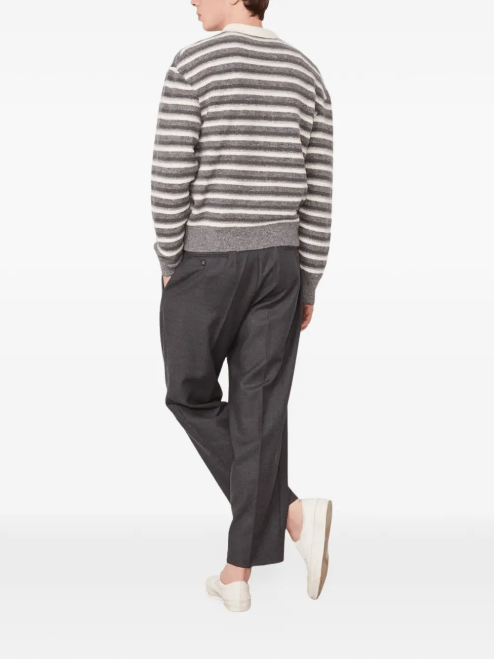 Officine Generale Patchi striped polo-collar sweater Beige