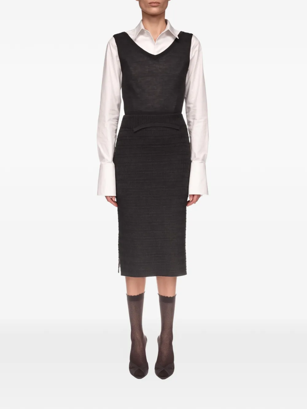 Victoria Beckham ribbed-knit pencil midi skirt Grijs