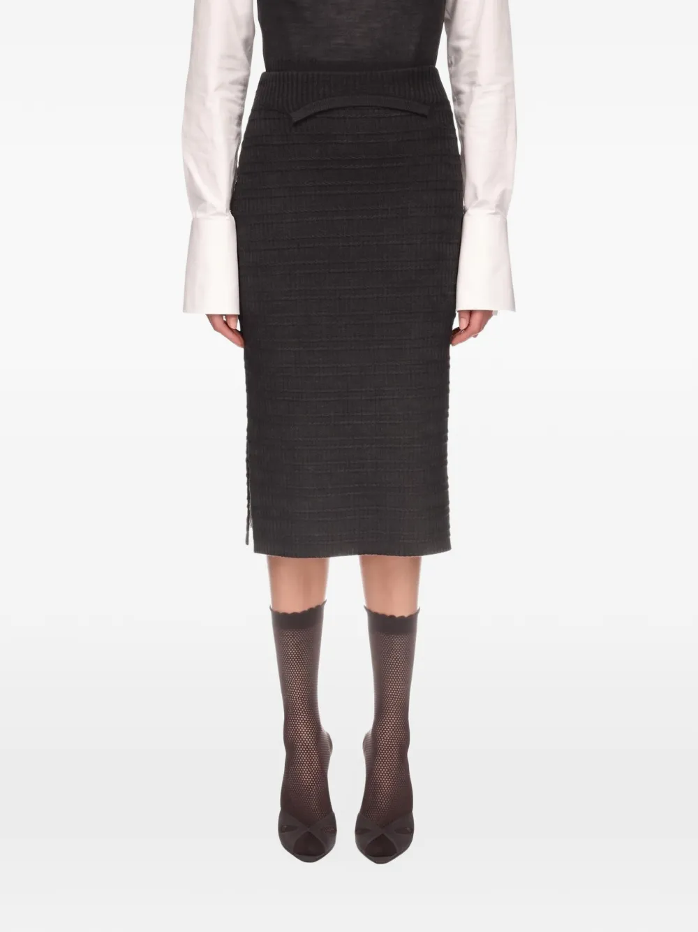 Victoria Beckham ribbed-knit pencil midi skirt Grijs