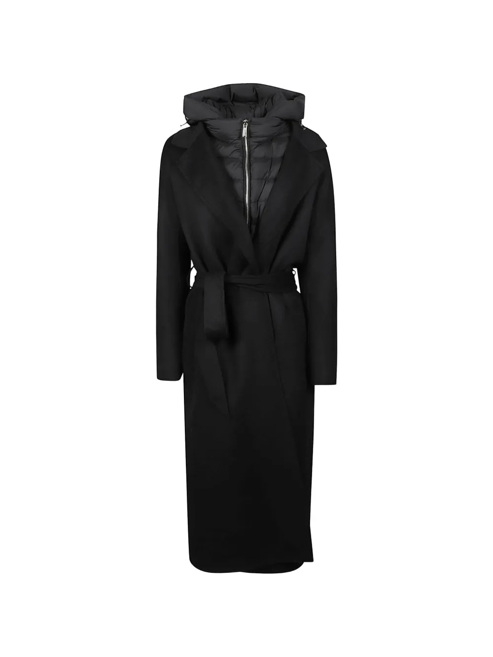Moorer belted hooded coat Zwart