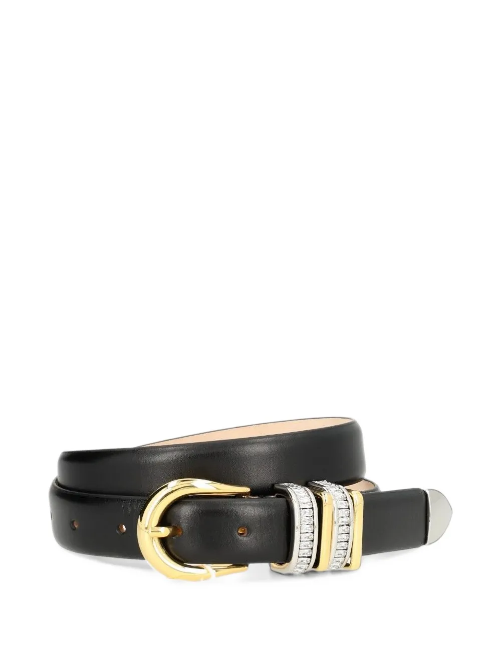 Déhanche Hollyhock crystal-embellished leather belt Zwart