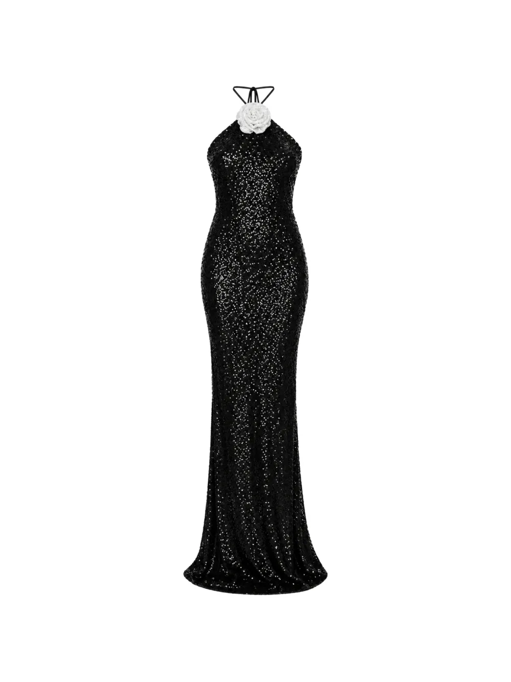 ROSERRY sequin-embellished floral-appliqué maxi dress - Nero