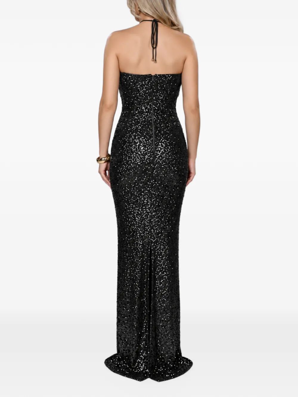 ROSERRY sequin-embellished floral-appliqué maxi dress Zwart