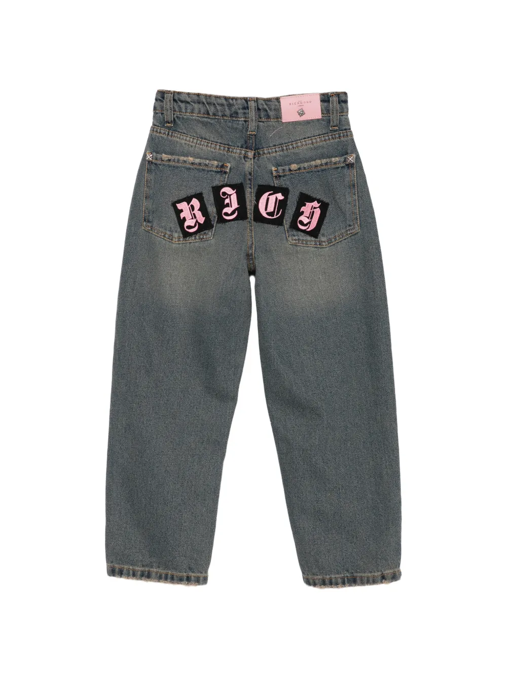John Richmond Junior logo-patch distressed-effect jeans Blauw