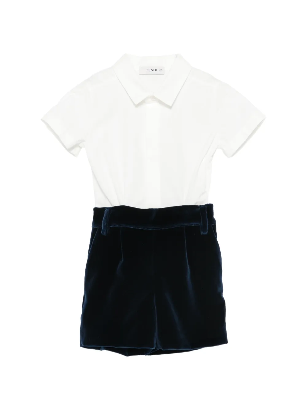 Fendi Kids velvet-panelled short-sleeve babygrow set Wit