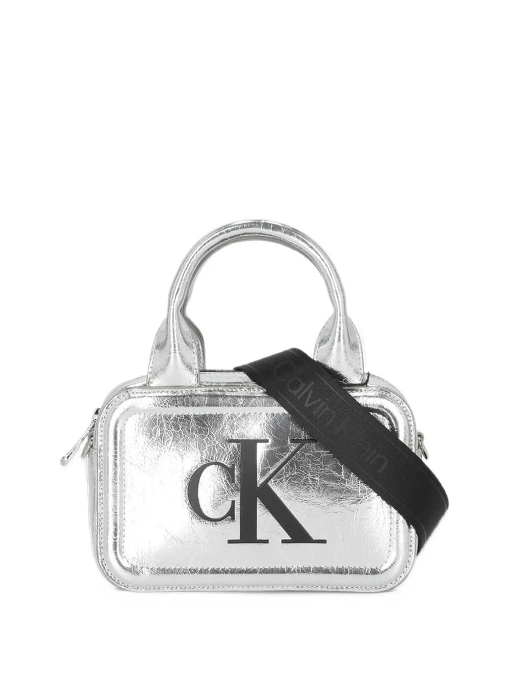 Calvin Klein Borsa a spalla con stampa logo - Argento