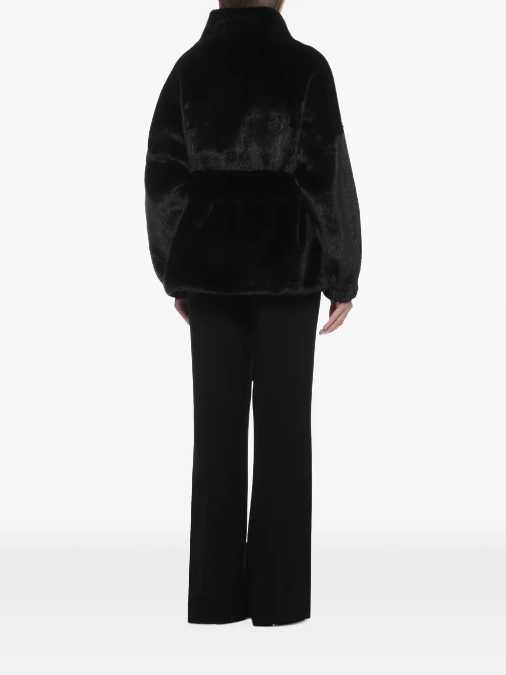 BULLY faux-fur belted jacket Zwart