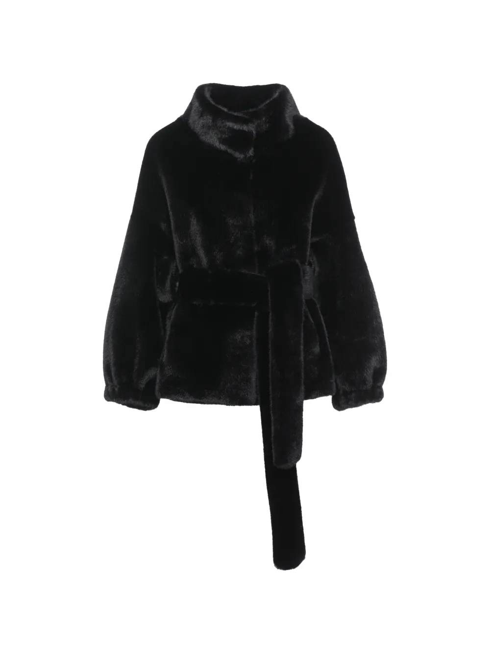 BULLY faux-fur belted jacket Zwart