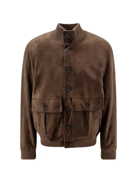 D-FOUR ribbed-knit suede jacket