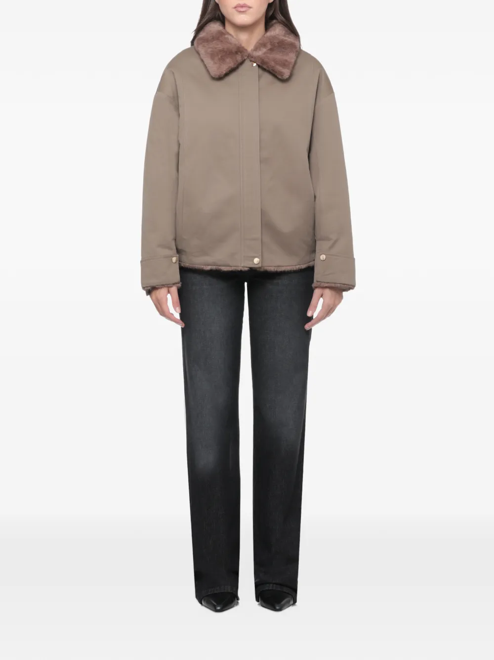 BULLY faux-fur collar zip-up jacket Beige