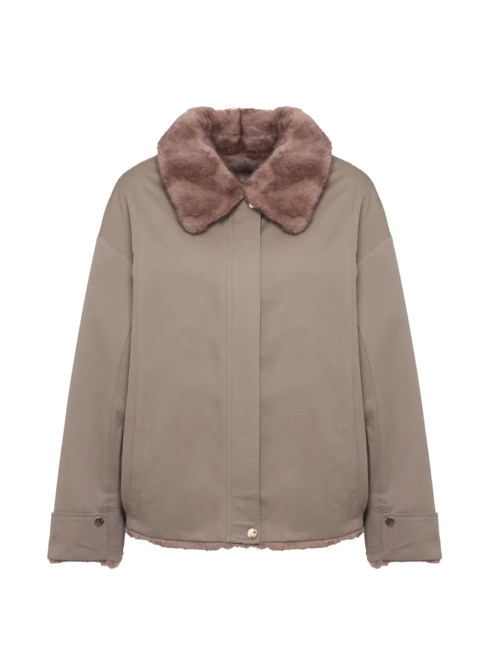BULLY faux-fur collar zip-up jacket Beige